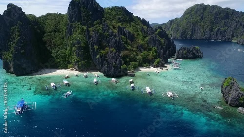 Shimizu Island in Palawan, Sightseeing Place. Tour A in El Nido, Philippines. Beautiful Landscape and Sea in Background. Drone