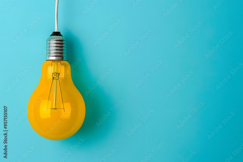 Yellow light bulb hanging against color background. Yellow light bulb hanging against color background.