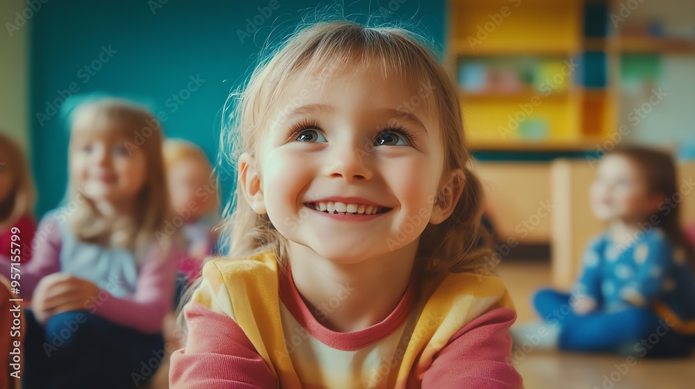 Two happy girls are playing with colorful shapes. They are both smiling and having fun. Two happy girls are playing with colorful shapes. They are both smiling and having fun.