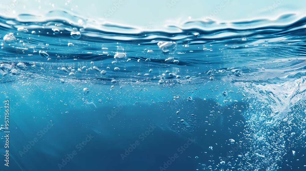 Pristine blue water with backdrops of bubbles in it Pristine blue water with backdrops of bubbles in it