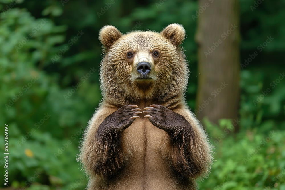A Young Brown Bear Standing on Its Hind Legs A Young Brown Bear Standing on Its Hind Legs