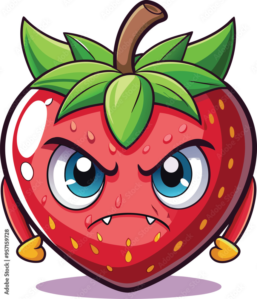 Fototapeta premium Cute Cartoon isolated Strawberry | with a sunglass & Christmas hat and siting on Easter egg