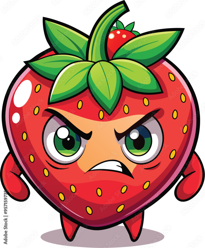Obraz premium Cute Cartoon isolated Strawberry | with a sunglass & Christmas hat and siting on Easter egg