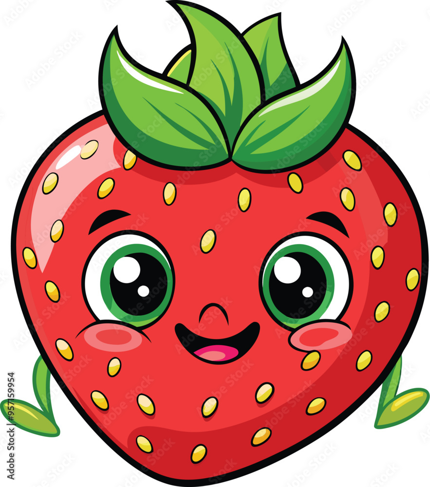 Obraz premium Cute Cartoon isolated Strawberry | with a sunglass & Christmas hat and siting on Easter egg