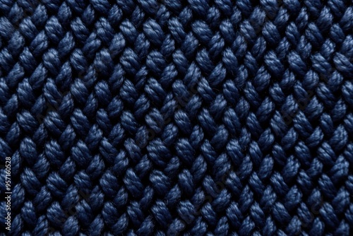 Navy blue close-up of monochrome carpet texture background from above. Texture tight weave carpet blank empty pattern with copy space for product design