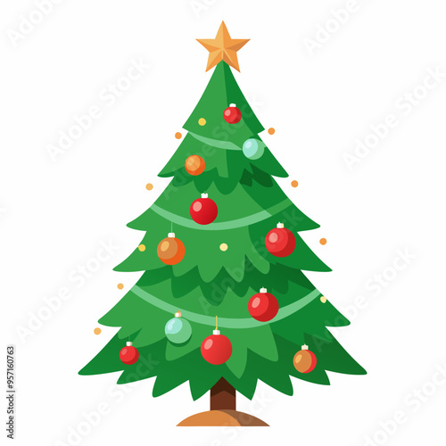 Christmas decorated tree vector illustration on white background