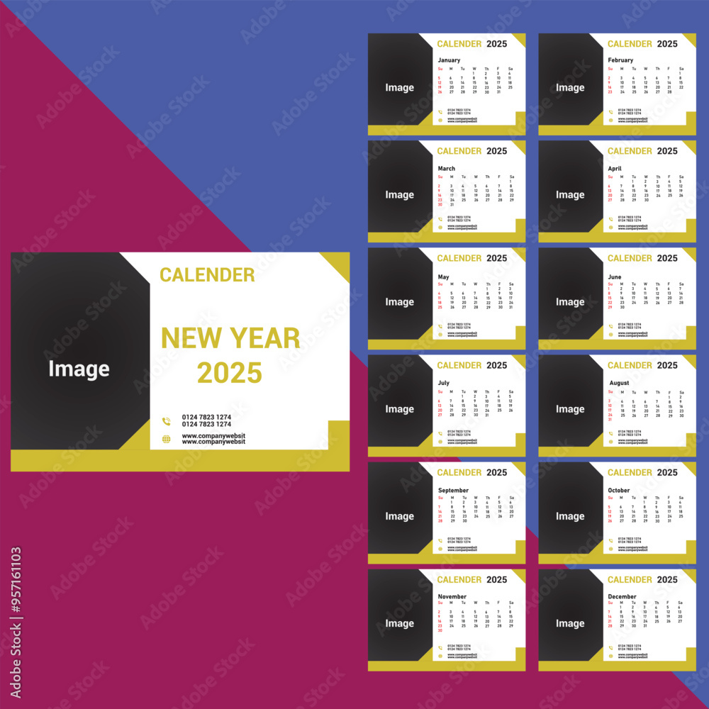 2025 Tabel calendar blue template a design vector