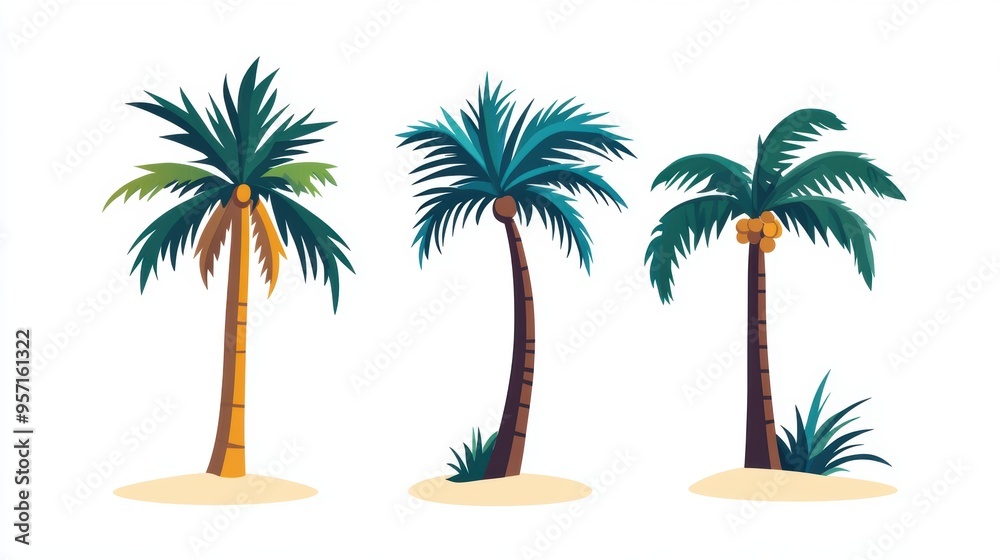 Fototapeta premium Vector illustration of coconut tree with leaf closeup view