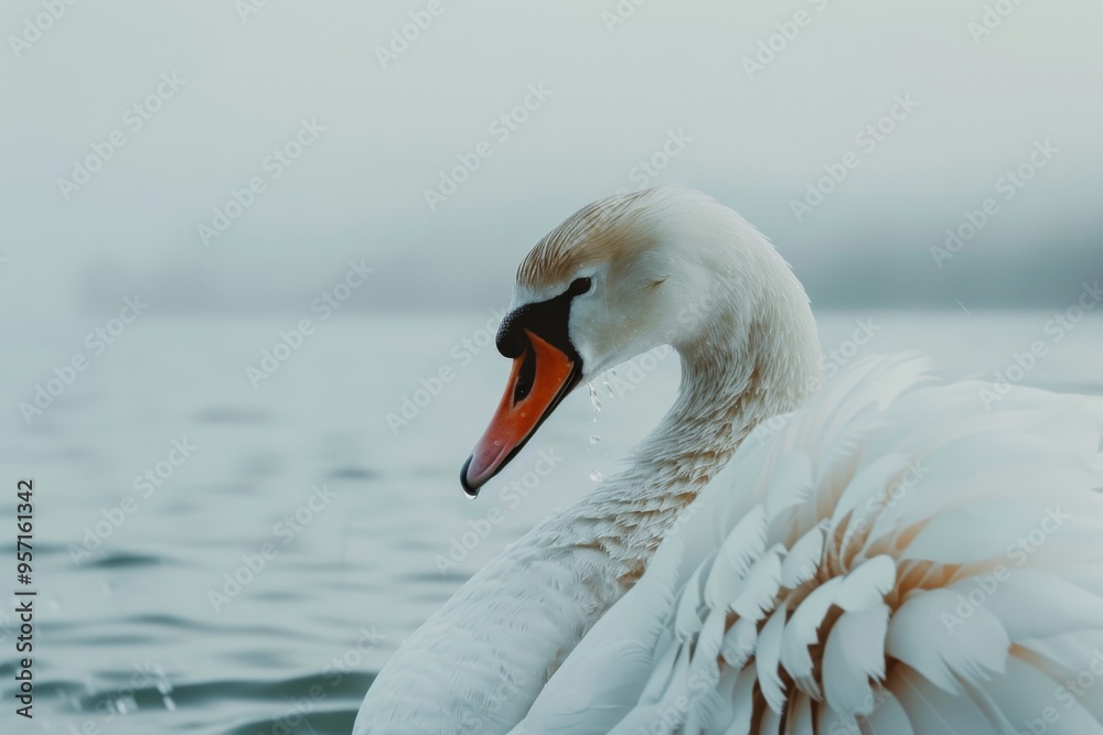 A graceful swan glides on still water, its elegant feathers and serene presence creating a scene of tranquility.