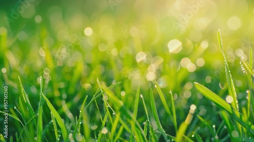 Dewy Green Grass Closeup - Nature's Freshness