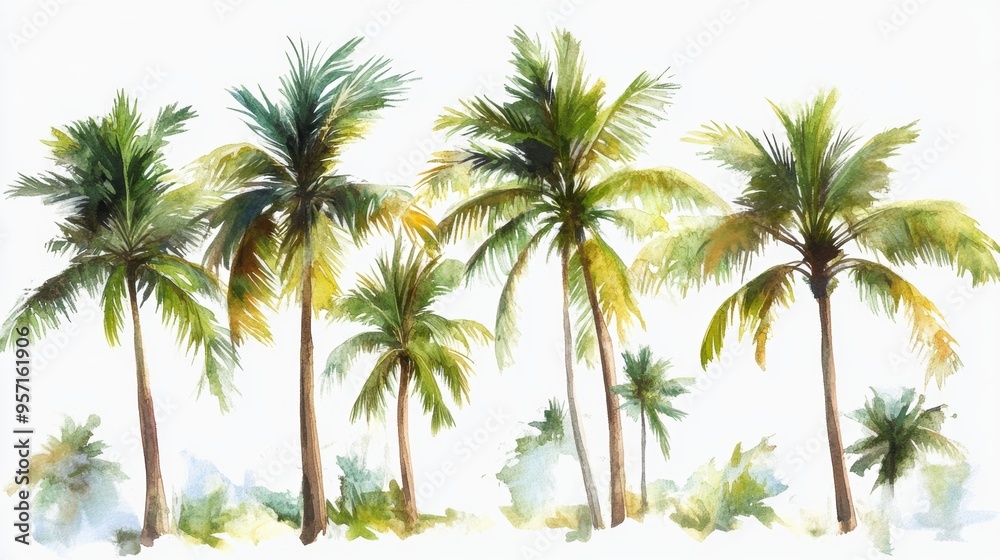 Vector illustration of coconut tree with leaf closeup view