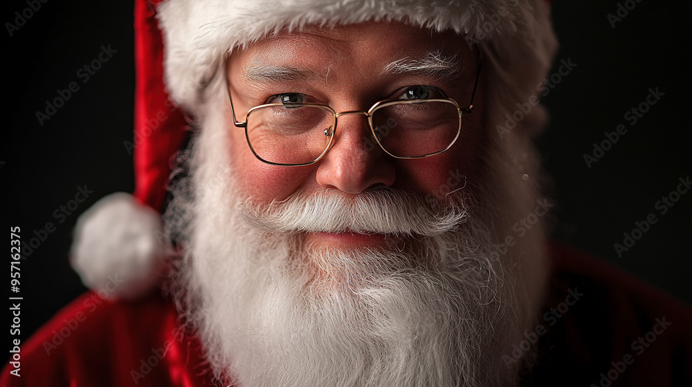Close-Up Portrait of Santa Claus with White Beard and Glasses Close-Up Portrait of Santa Claus with White Beard and Glasses