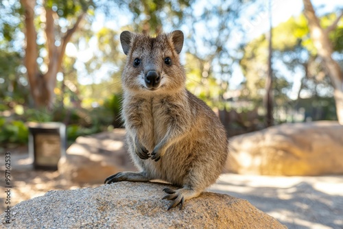 Close-up of a Curious Quokka Sitting on a Rock