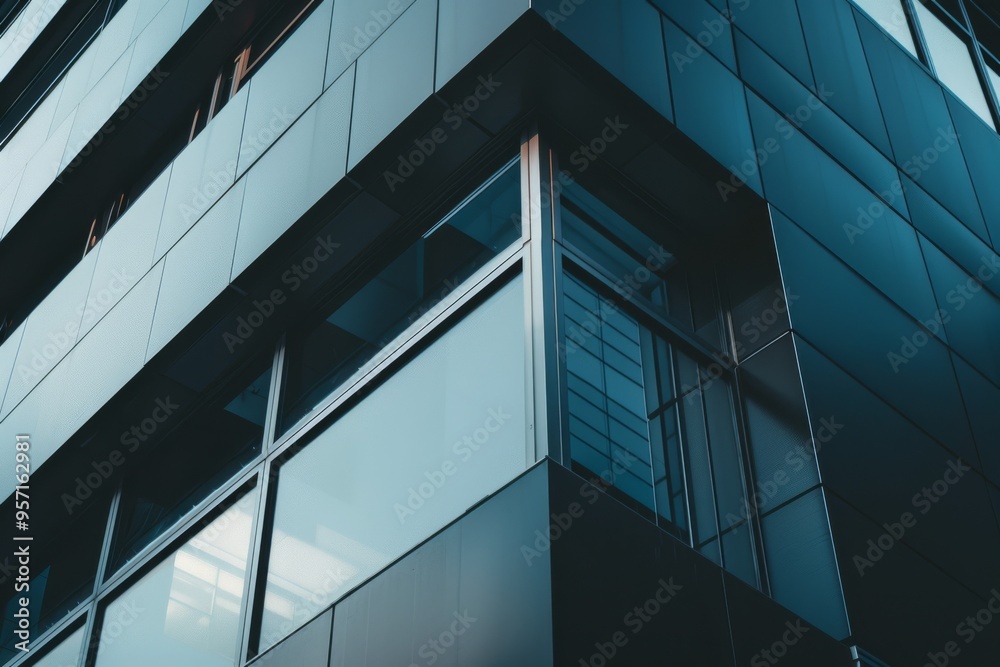 An angular, modern building facade with reflective glass panels, exhibiting contemporary architecture and urban sophistication. An angular, modern building facade with reflective glass panels, exhibiting contemporary architecture and urban sophistication.