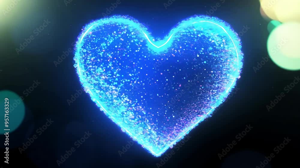 Blue Particle Love Heart with Dreamy Bokeh Glow Blue Particle Love Heart with Dreamy Bokeh Glow