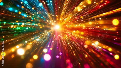 Fiber abstract optics background with lots of light rays and bokeh