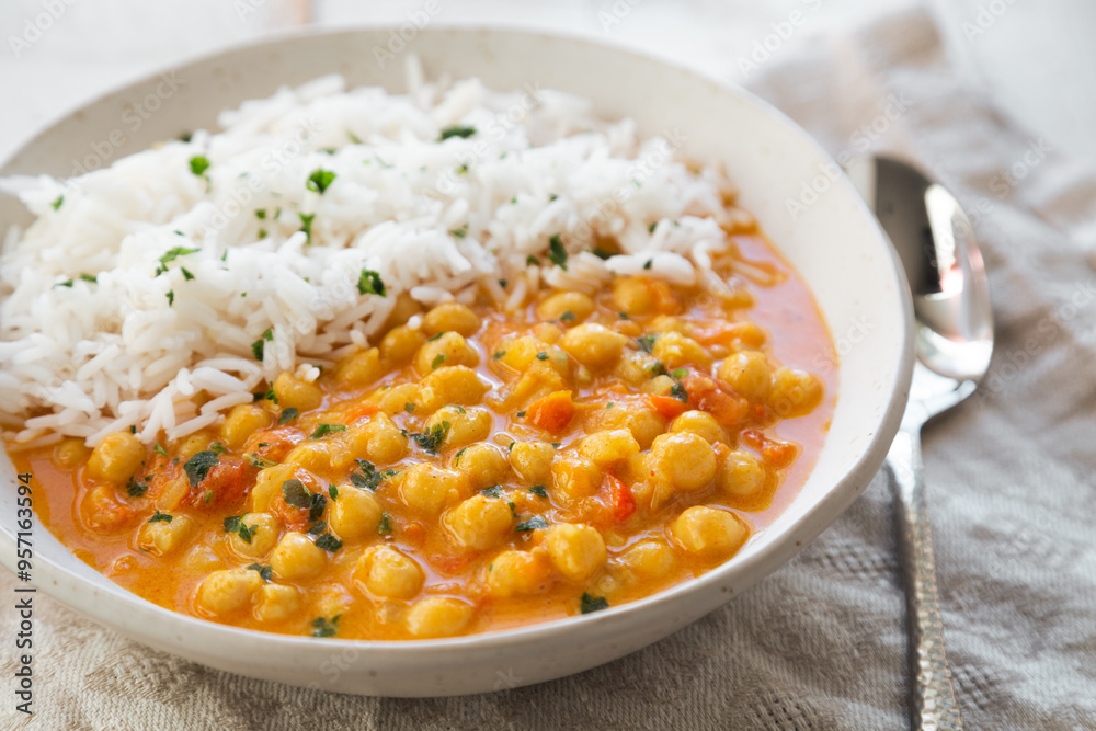 Creamy coconut chickpea curry with basmati rice Creamy coconut chickpea curry with basmati rice
