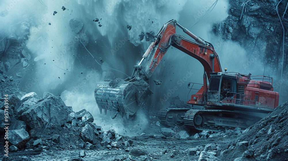 Close-Up of Large Excavators and Bulldozers in Action Close-Up of Large Excavators and Bulldozers in Action