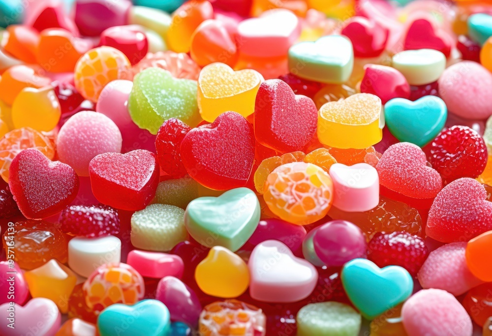 colorful display sweetheart treats bright vibrant background showcasing various candy shapes designs, dessert, sugar, confection, decoration, flavor, snack