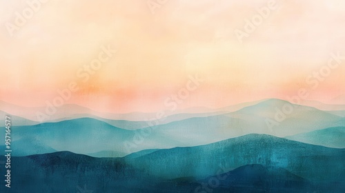 Serene Sunrise: Soft Pastel Gradients Over Abstract Mountains