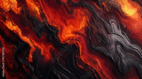 Fiery Eruption: Abstract Depiction of Volcanic Lava Flows in Rich Earthy Tones