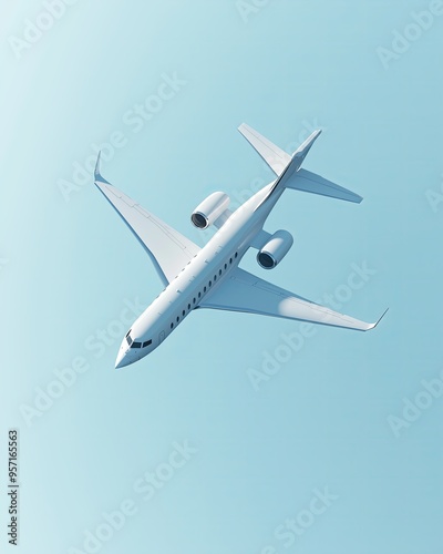 Wallpaper Mural Sleek white airplane flying in clear blue sky above. Torontodigital.ca