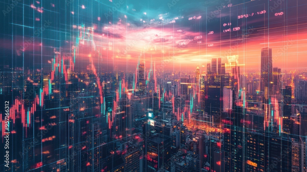 Cityscape with Stock Market Overlay Cityscape with Stock Market Overlay