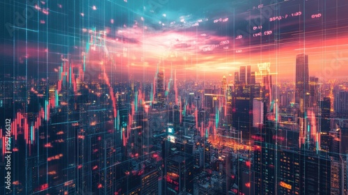 Wallpaper Mural Cityscape with Stock Market Overlay Torontodigital.ca