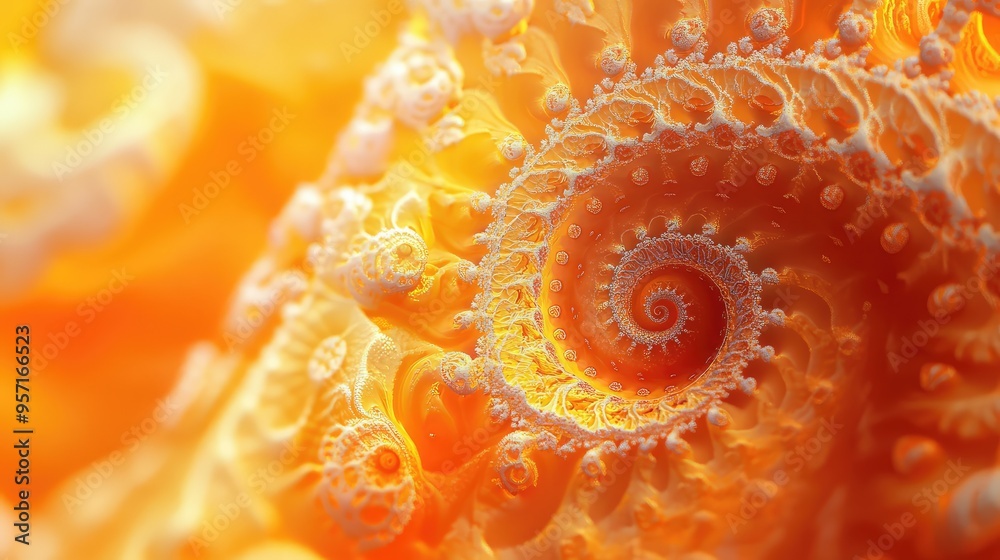 Abstract fractal spirals in shades of orange and yellow, creating an intricate, mesmerizing visual effect with endless detail Abstract fractal spirals in shades of orange and yellow, creating an intricate, mesmerizing visual effect with endless detail