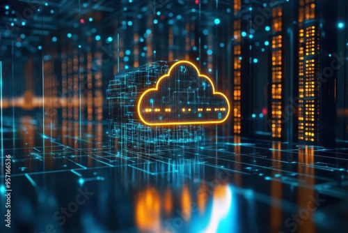 Secure cloud network, encrypted connections, illustration