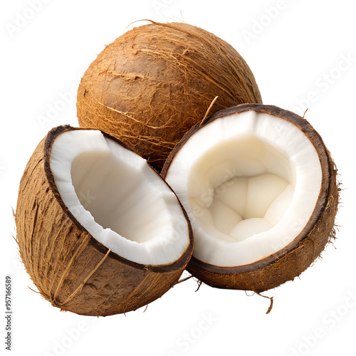 Delicious coconuts cut out. Isolated on transparent background