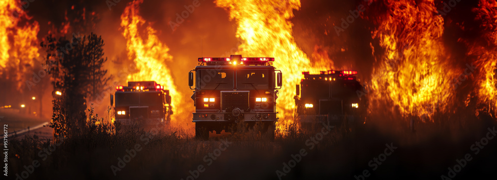 Firefighters prepare fire engines for approaching inferno