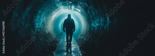 Exploring the Depths: Geologist Capturing the Subterranean World in a Mining Tunnel photo