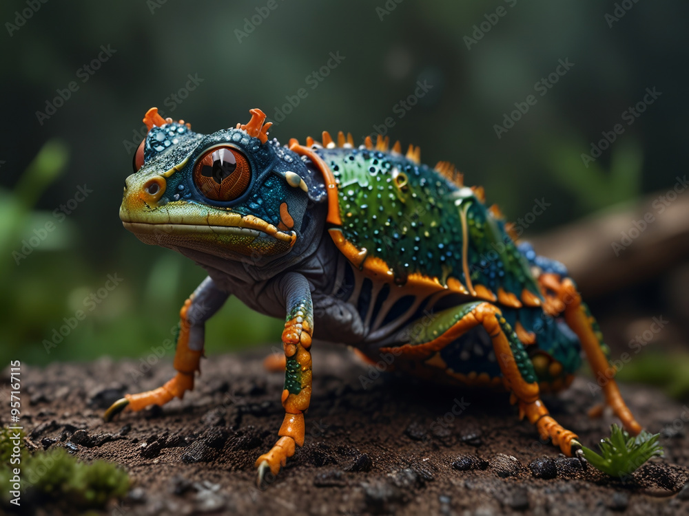 Fototapeta premium an unusual and unknown and surprisingly beautiful and cute animal, the forest frog beetle