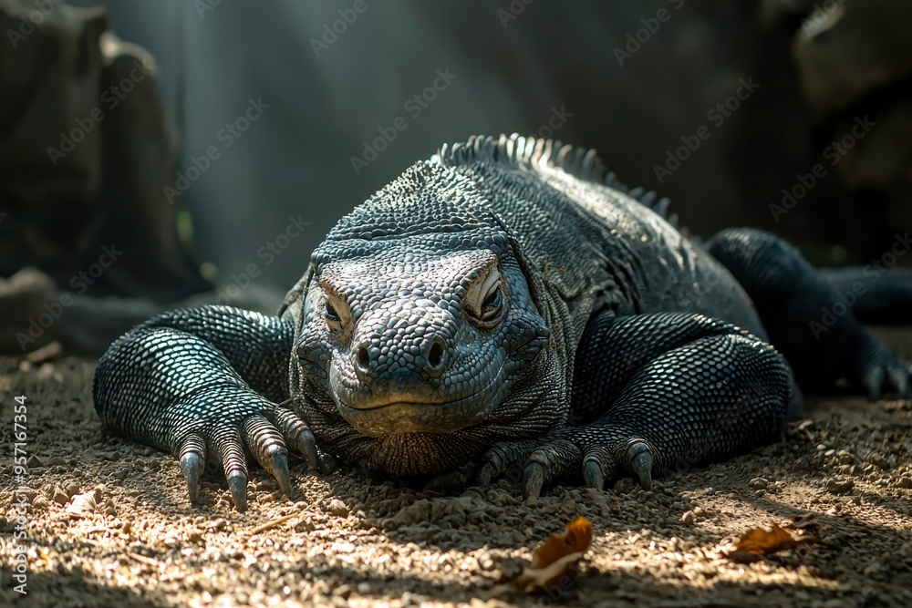 Obraz premium Close-up of a Komodo Dragon Resting on the Ground