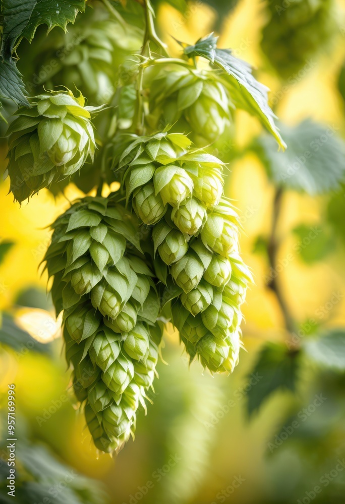 vibrant close fresh beer hops trellis showcasing lush green foliage textured cones natural light, nature, plant, agriculture, brewing, growth, organic, harvest vibrant close fresh beer hops trellis showcasing lush green foliage textured cones natural light, nature, plant, agriculture, brewing, growth, organic, harvest
