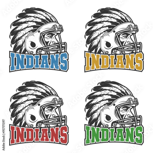 Indians Illustration Clip Art Design Shape. Mascot Silhouette Icon Vector.