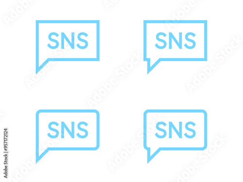 ミニマルなSNS吹き出しロゴセット：水色線