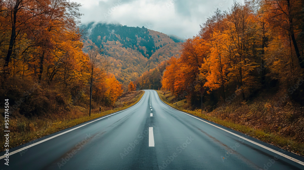 Fototapeta premium Autumn road landscape in beautiful nature