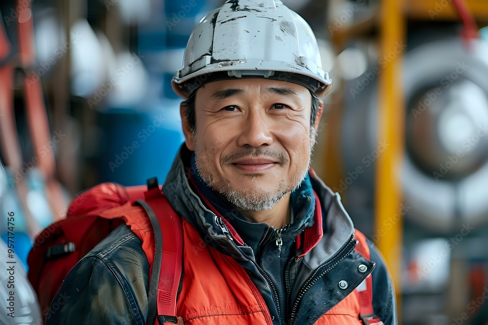 smiling construction worker wearing safety gear and a hard hat stands confidently on-site, symbolizing expertise, teamwork, and professionalism in the industrial sector smiling construction worker wearing safety gear and a hard hat stands confidently on-site, symbolizing expertise, teamwork, and professionalism in the industrial sector