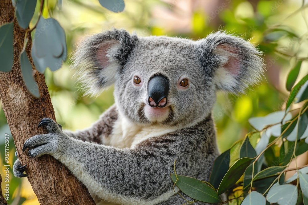 Close-up Portrait of a Koala Gripping a Tree Trunk Close-up Portrait of a Koala Gripping a Tree Trunk