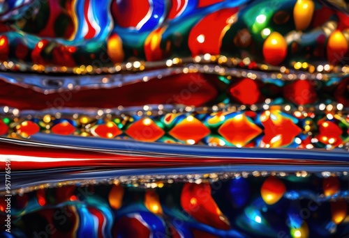 vibrant color reflection shiny chrome surface creating stunning visual display, light, metallic, iridescent, texture, polished, design, art, visuals, pattern photo