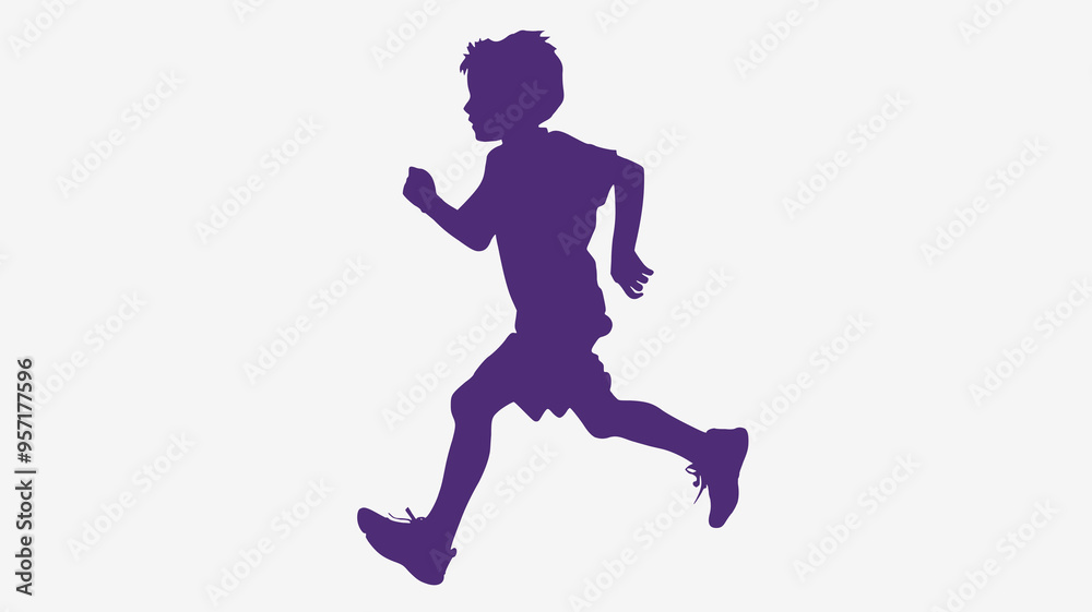 Young boy running. Vector silhouette Young boy running. Vector silhouette
