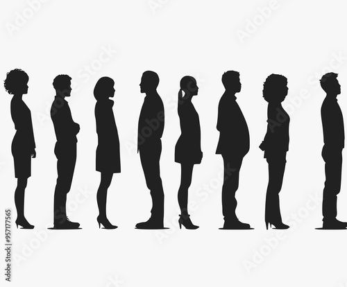 Wallpaper Mural Silhouette view of diverse businessmen and businesswomen people with different body types standing in line. Vector Torontodigital.ca