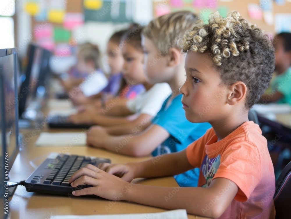 Diverse Elementary Students Engaged in Learning Activities in Vibrant Classroom Setting During Daytime Diverse Elementary Students Engaged in Learning Activities in Vibrant Classroom Setting During Daytime
