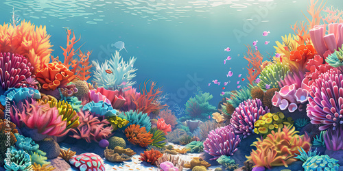 Vivid coral reef with multicolor pastel underwater.