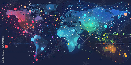 A world map showing regional market performance in various industries, with colored dots indicating growth or decline for easy reference.