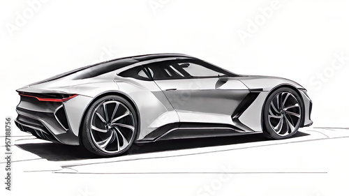 A drawing of the new concept car, with detail markings and technical specifications on a white background