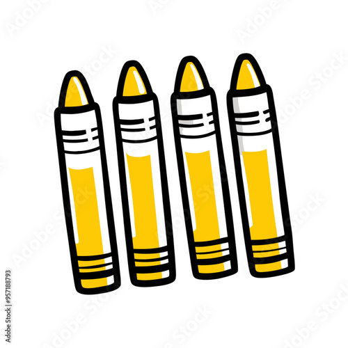 Set of pastel crayons illustration in bright yellow colors on white background