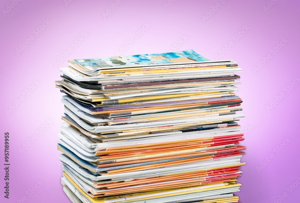 Pile of old retro paper magazines on background Pile of old retro paper magazines on background
